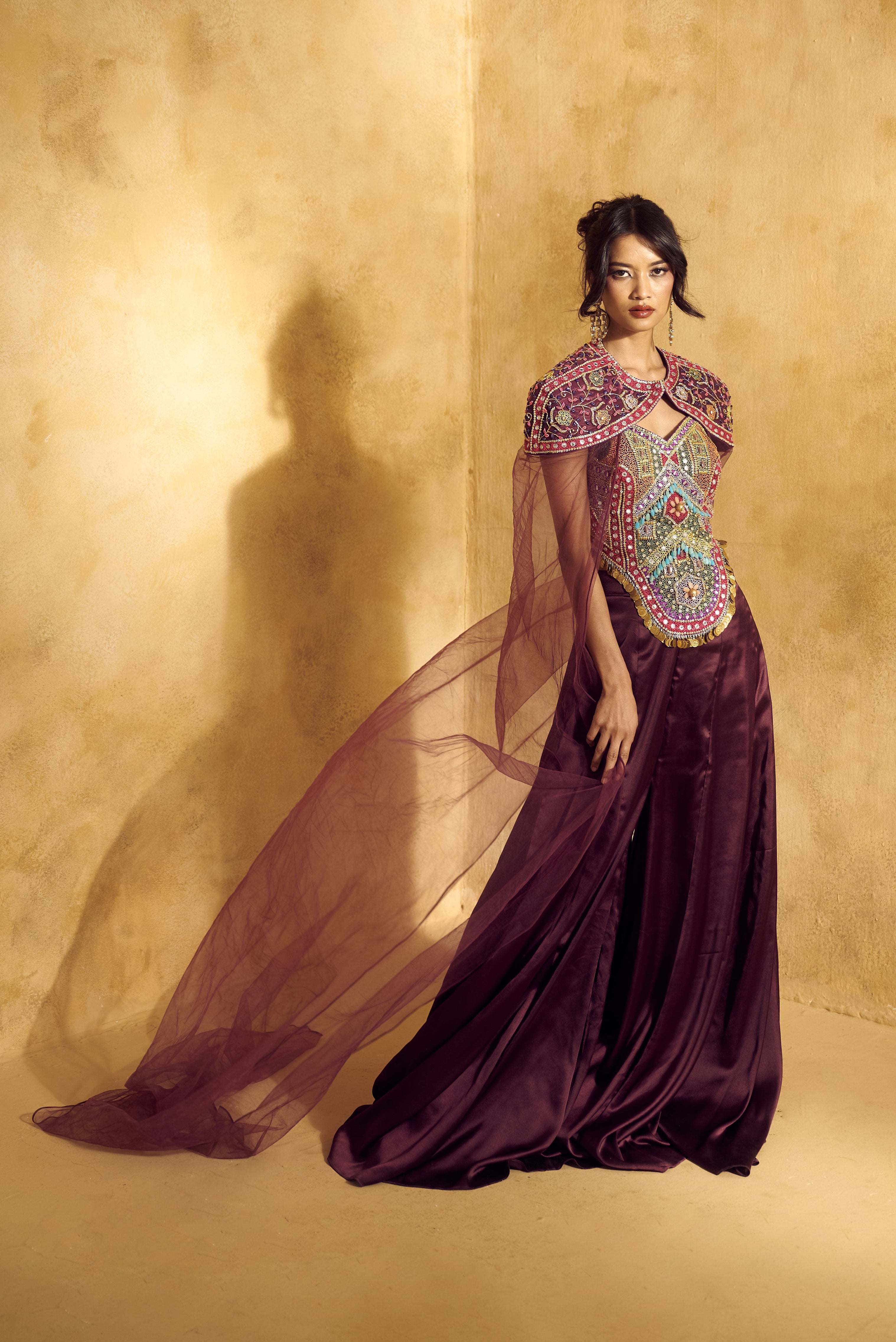 Alaya Top and Skirt Set with Cape