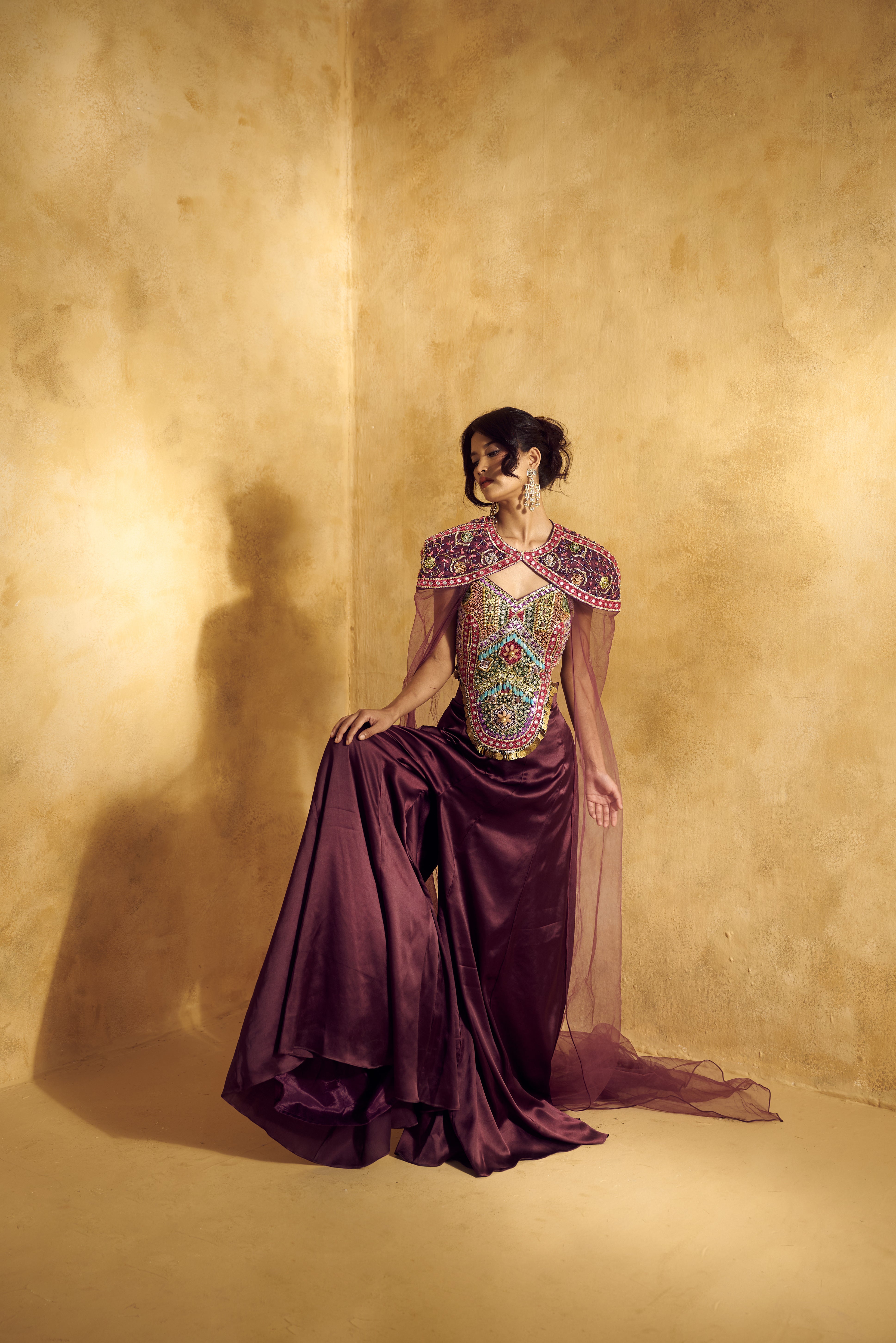 Alaya Top and Skirt Set with Cape