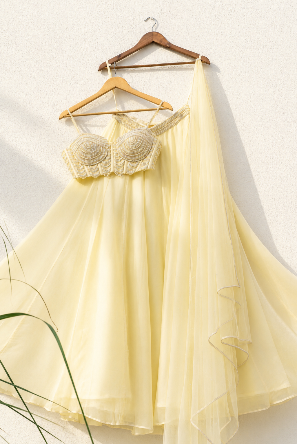 Butter Yellow Pearl And Cutdana Blouse With Goergette Sharara