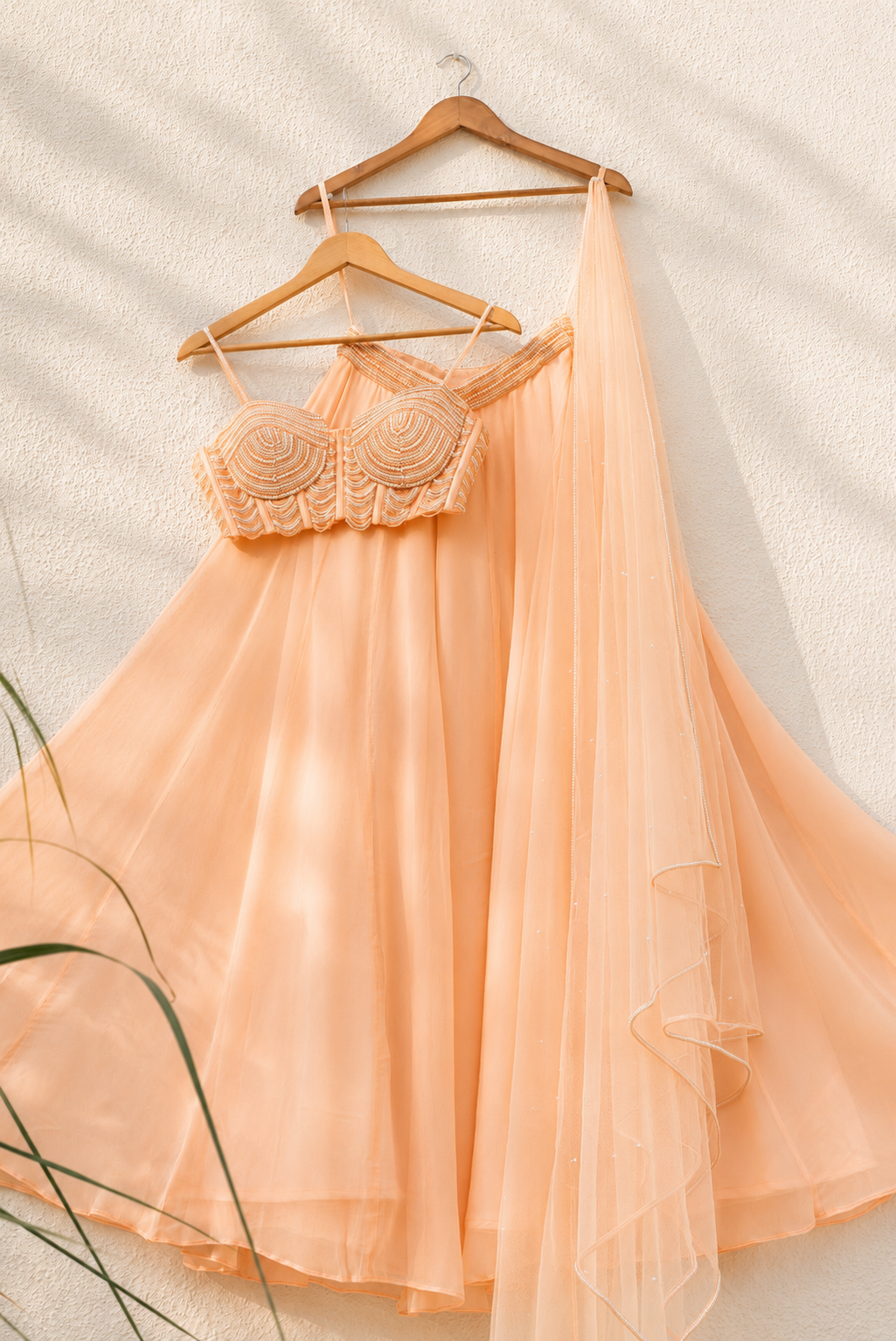 Peach Pearl And Cutdana Blouse With Goergette Sharara