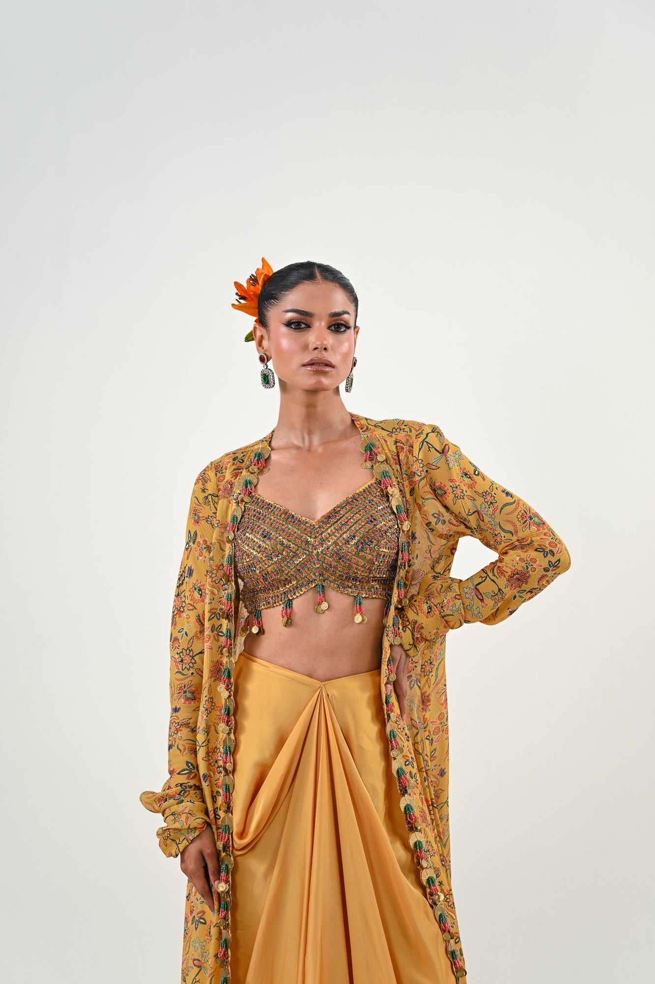 M YELLOW DHOTI WITH EMBROIDERED JACKET image 3