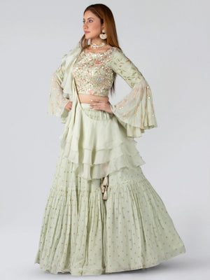 Light Mint Ruffle Lehenga Set image 2