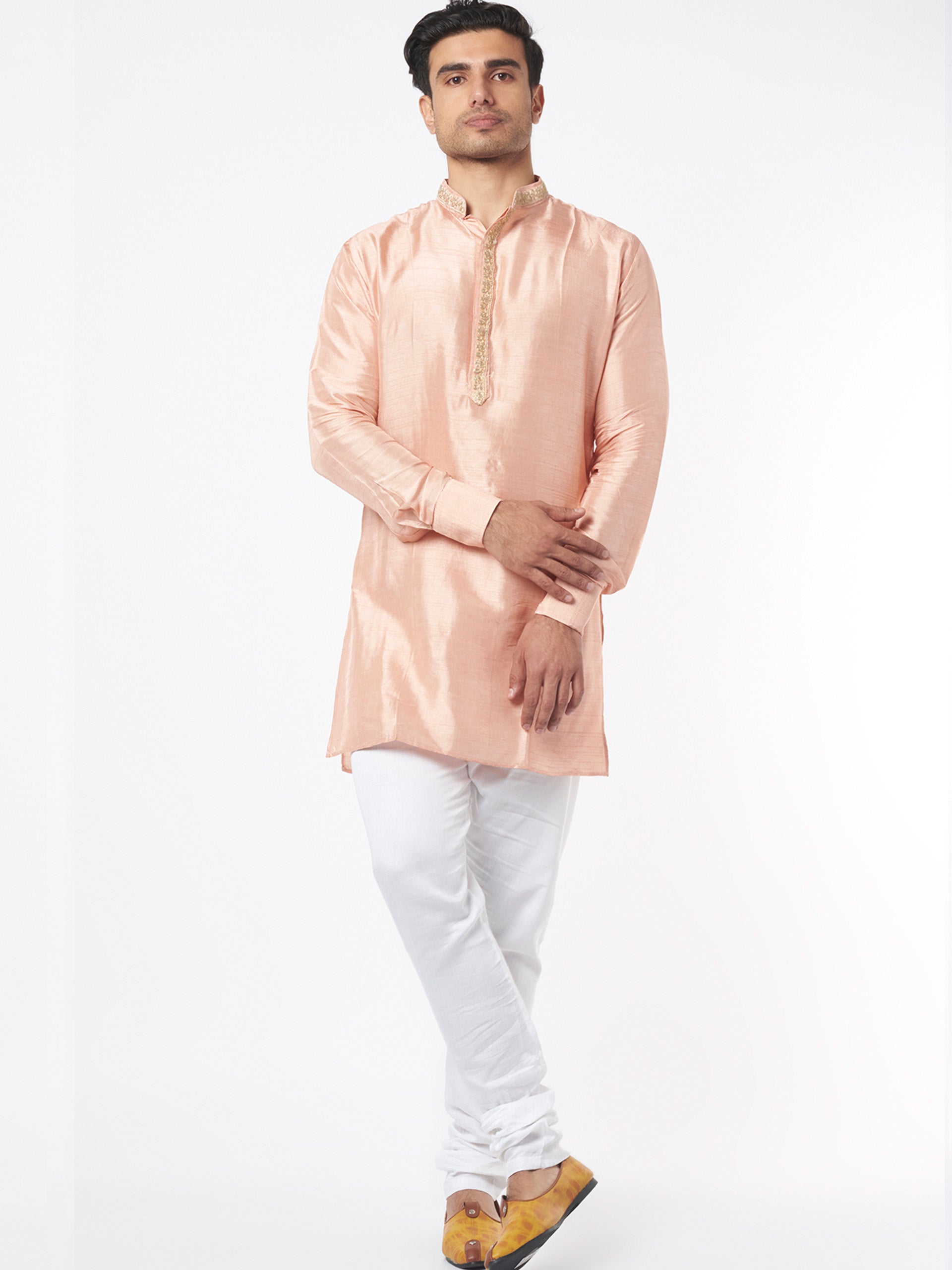 Peach Silk Kurta Set - M image