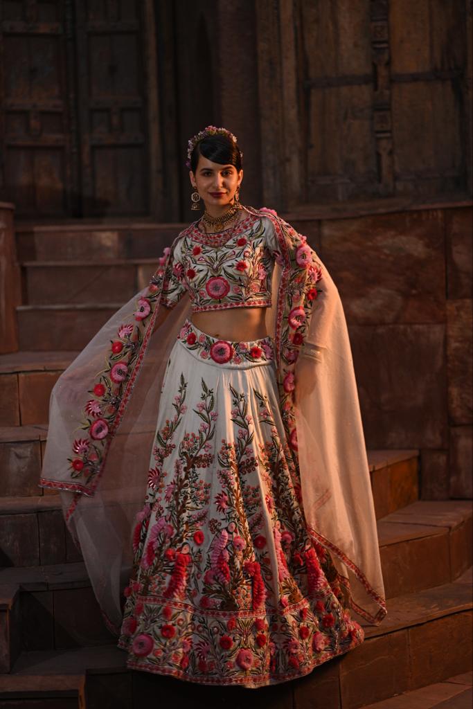 Mint Green Embroidered Heavy Lehenga Set image 0