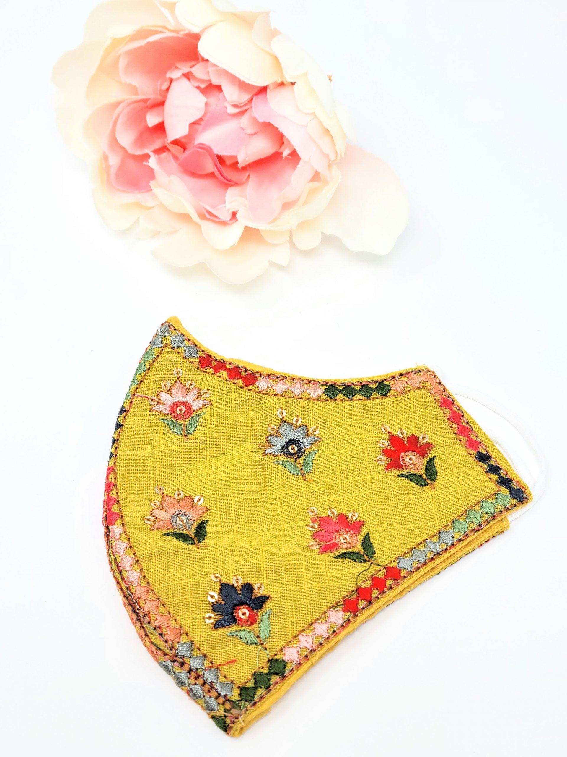 Yellow Floral Embroidered Mask image 0