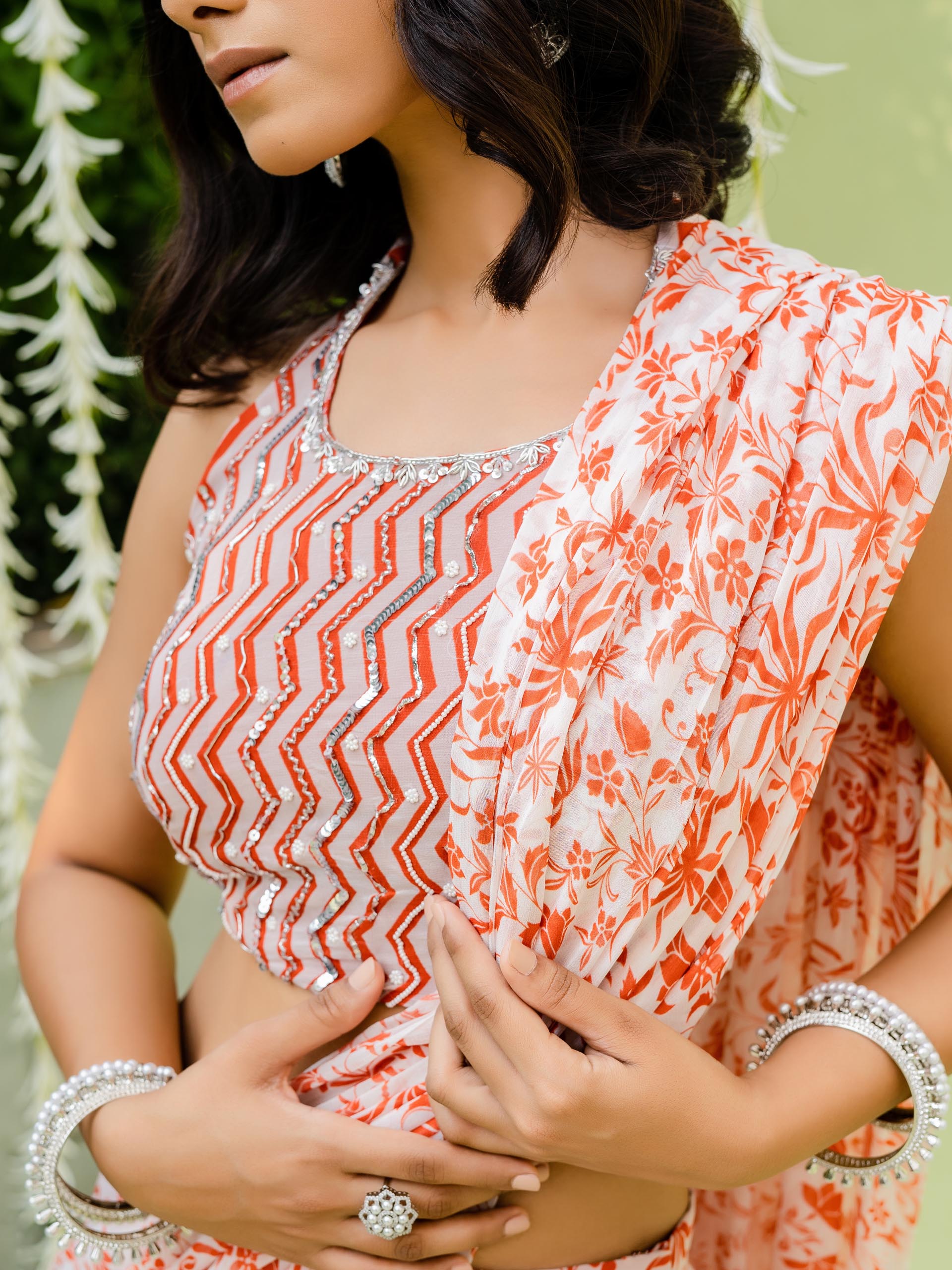 Red Orange Sharara Saree Set image 1