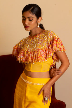 Yellow Sharara Set With Cape image 1
