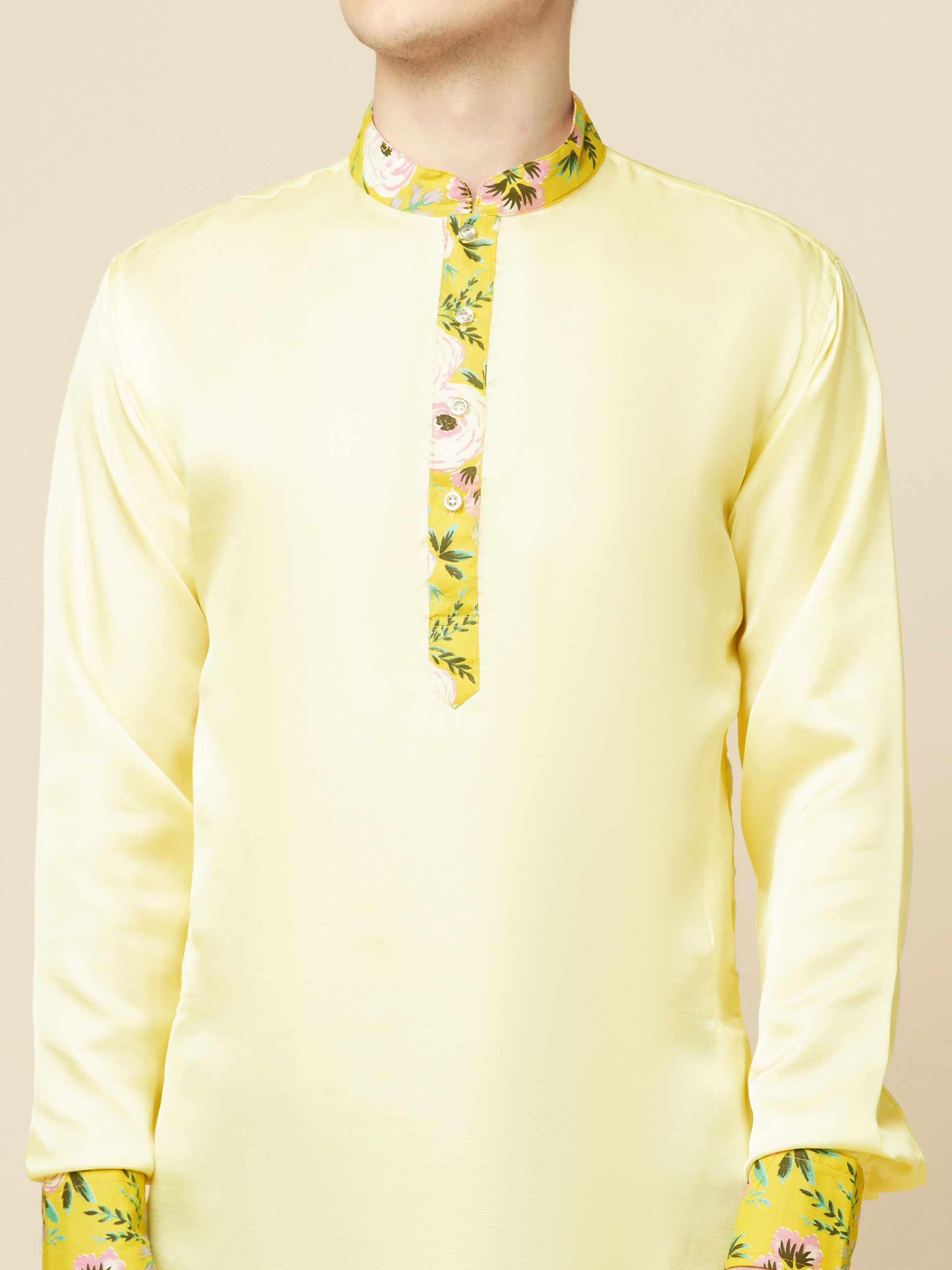 Lime Yellow Art Silk Kurta image 4