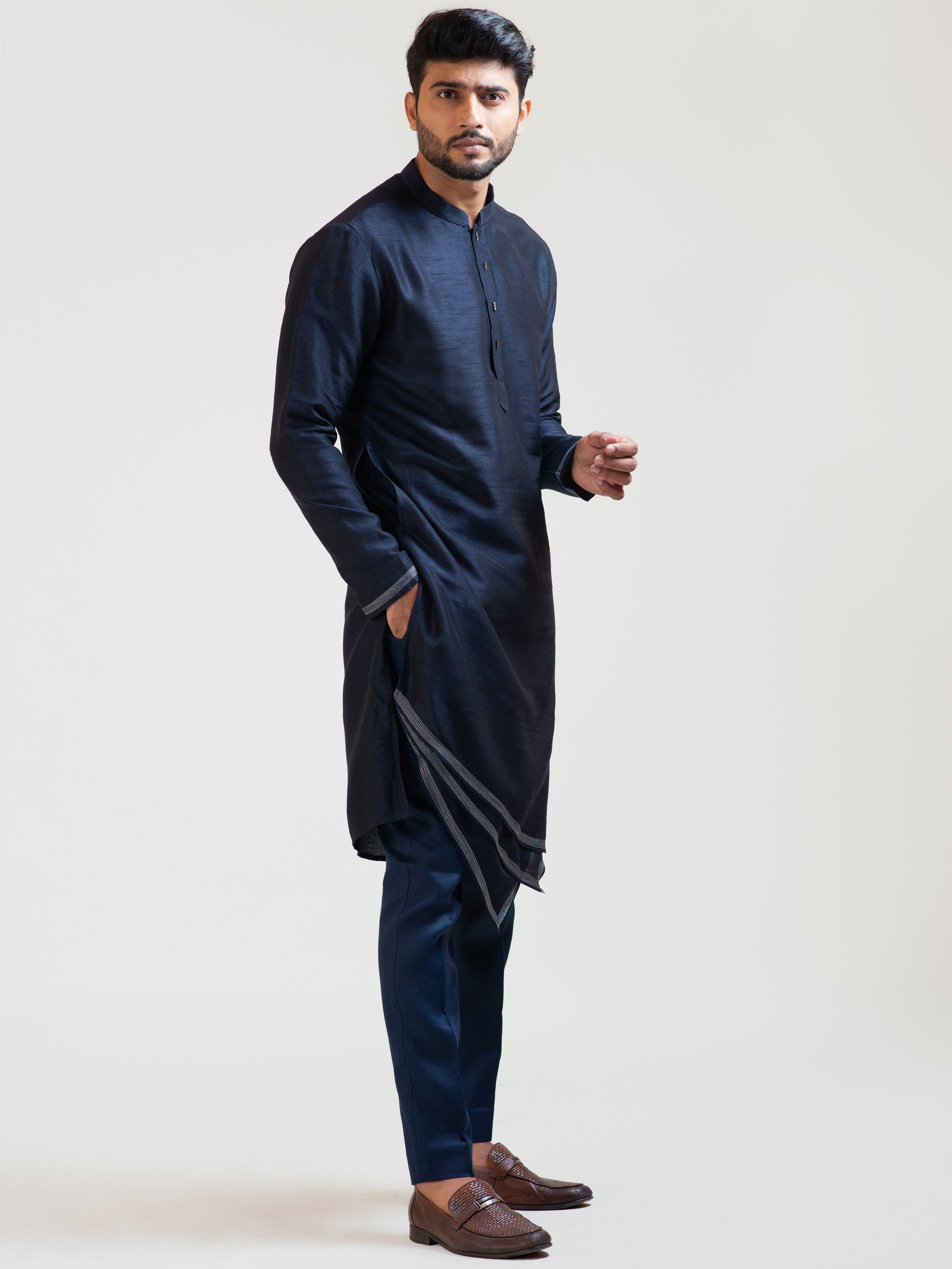 Ink Blue Geometric Panel Kurta Set image 3