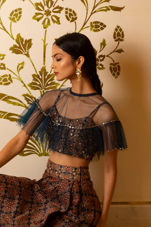 Ajrakh Print Drape Skirt Set image 4