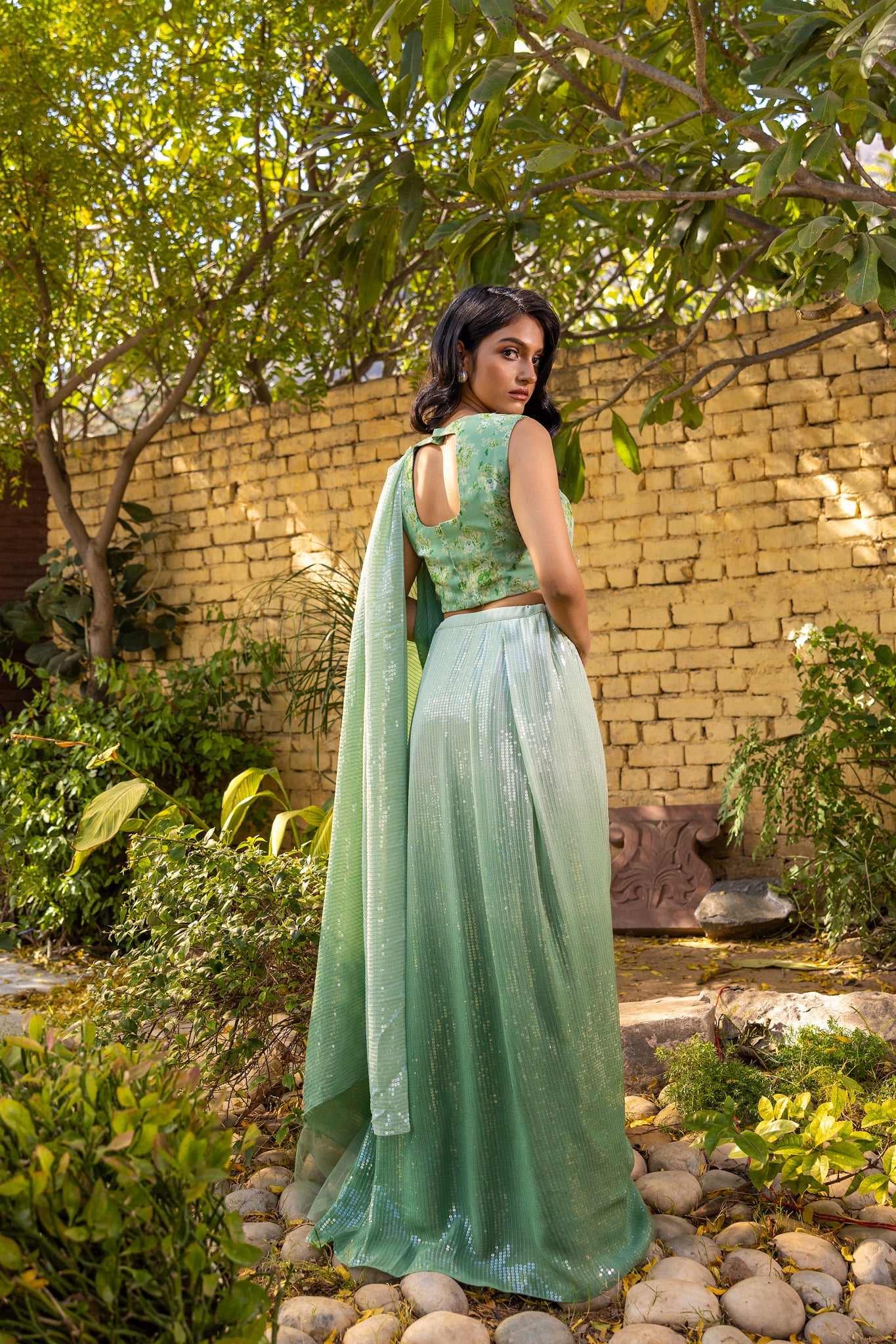 Light Green Saree Set image 7