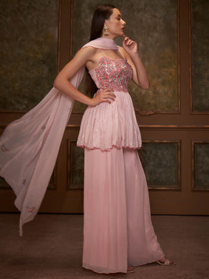 Pink Floral Short Anarkali Set image 2