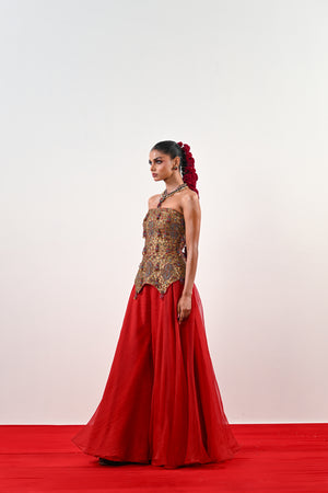 S FLARED PANT WITH EMBROIDERED CORSET image 2