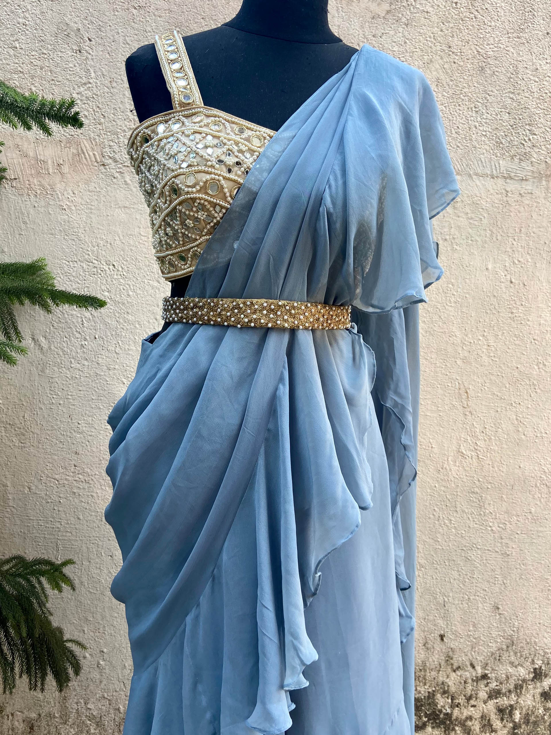 Blue Ruffle Saree image 4