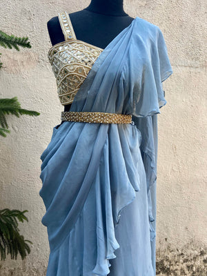 Blue Ruffle Saree image 4