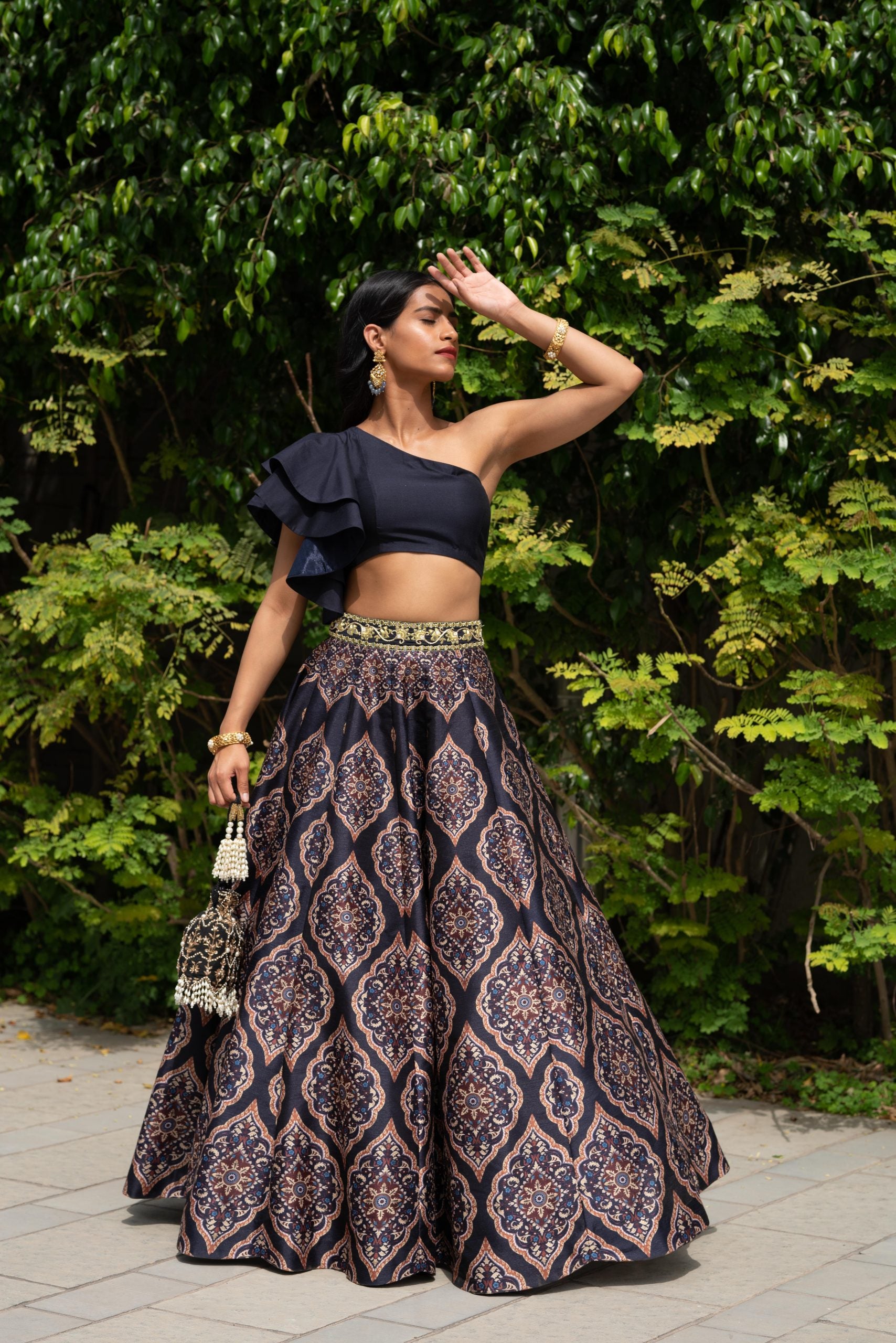 Navy Blue Kaya Printed Lehenga Set image 2