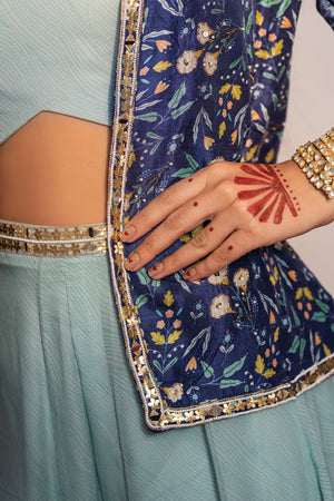 Royal Blue Printed And Embroidered Jacket & Palazzo Pant Set image 4
