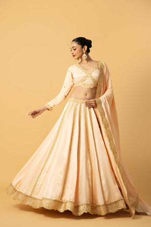 Peach Modal Satin Full Sleeve Lehenga (Copy) - XS image