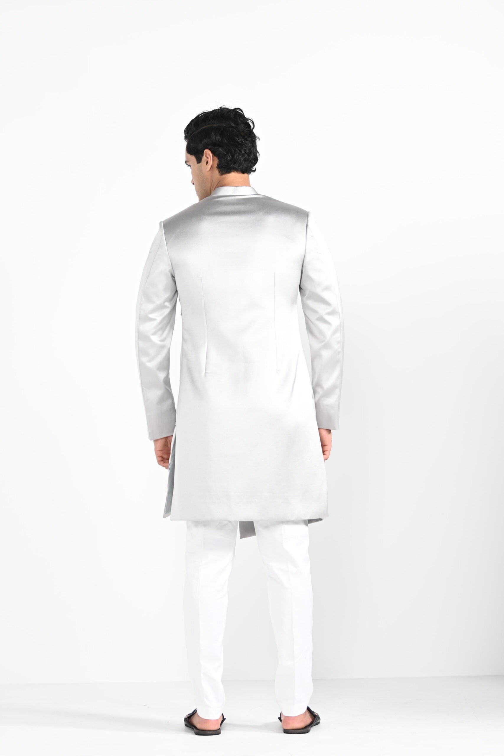 Barely Grey Satin Achkan Set image 1
