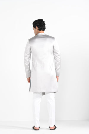 Barely Grey Satin Achkan Set image 1