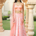 Peach Floral Bead Lehenga Set with Peach Bustier image 0