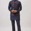 Navy Blue Embroidered Jacket Kurta Set image 0