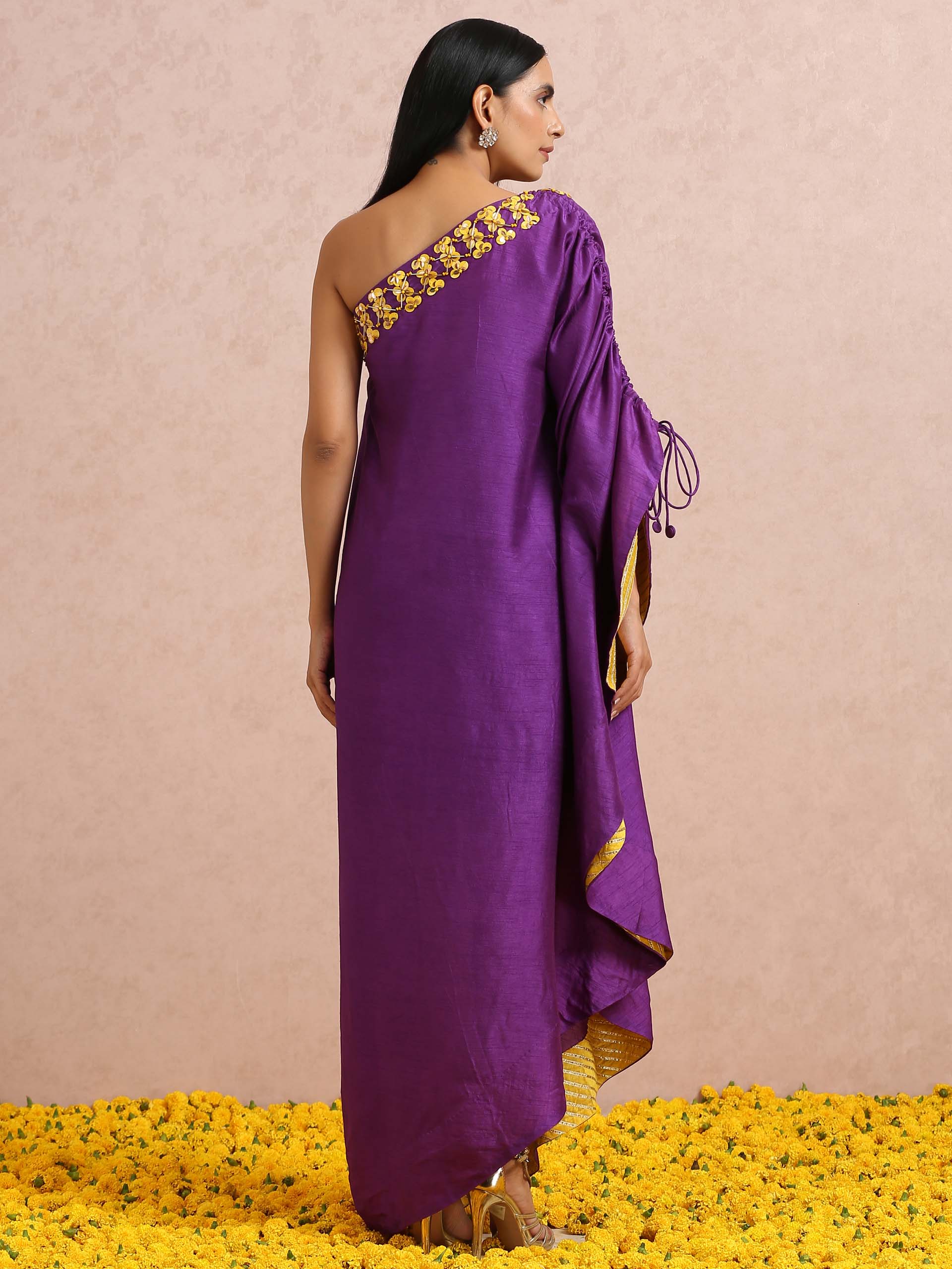 Purple Embroidered One-Shoulder Kaftan Tunic image 4