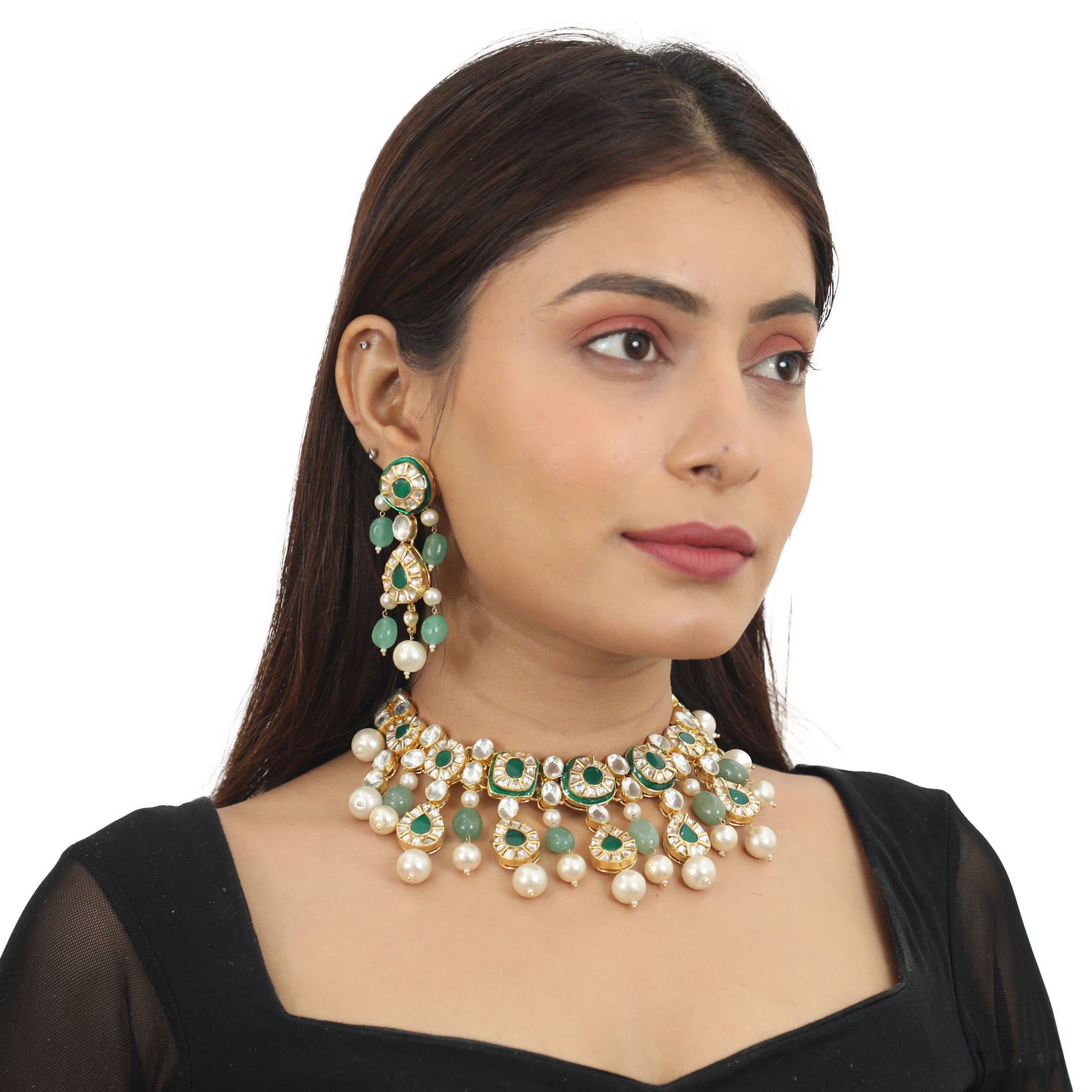 Green Meenakari Necklace Set image 6