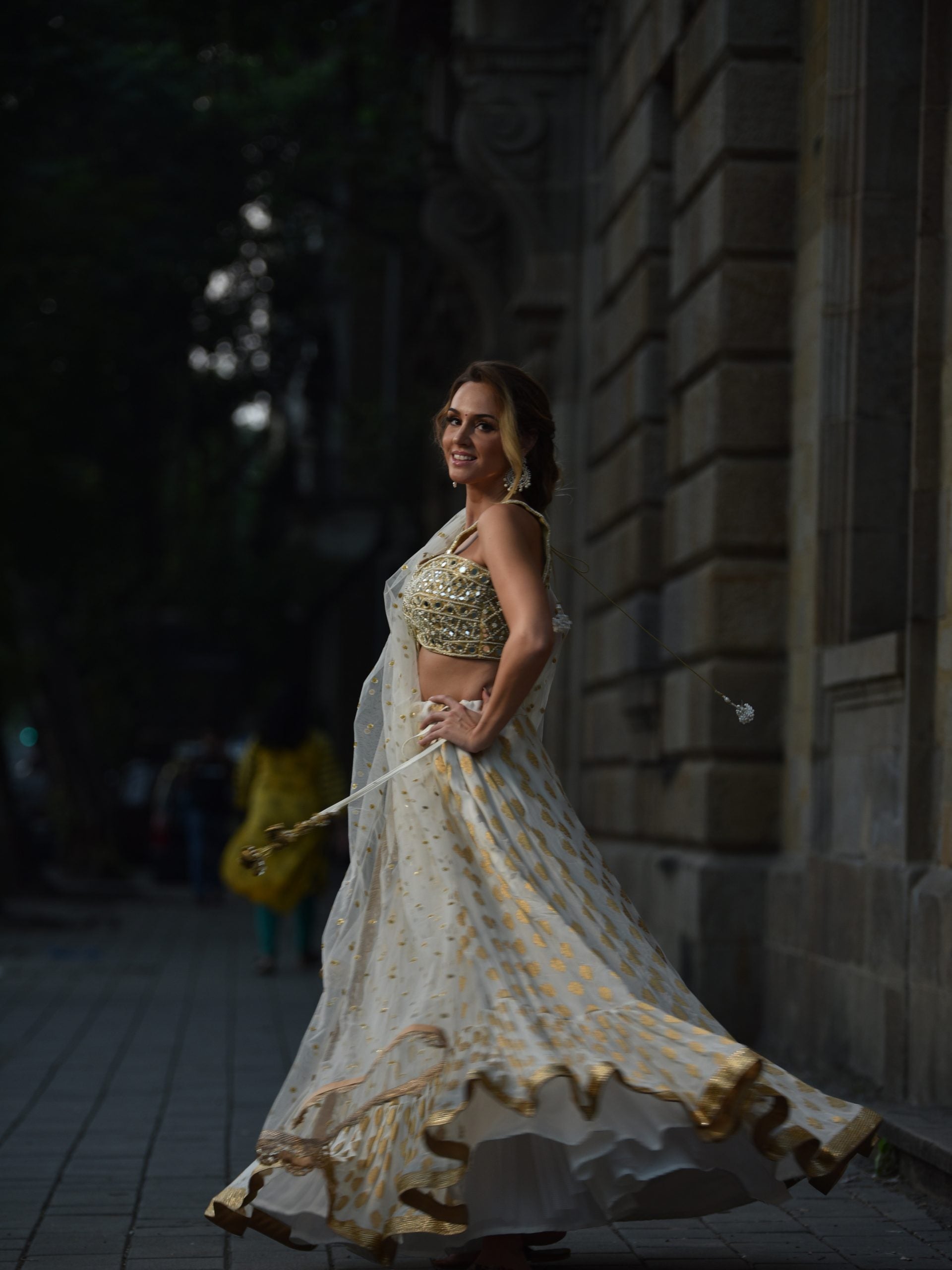 Ivory and Mirror Bustier Lehenga Set image 3