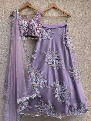 Amethyst Purple Lehenga with Hand Embroidered Blouse - S image
