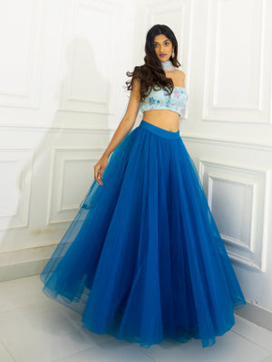 Azure Blue Multi Sequins Lehenga Set - M image