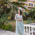 Light Blue Floral Georgette Hand Embroidered Jacket Set image 0