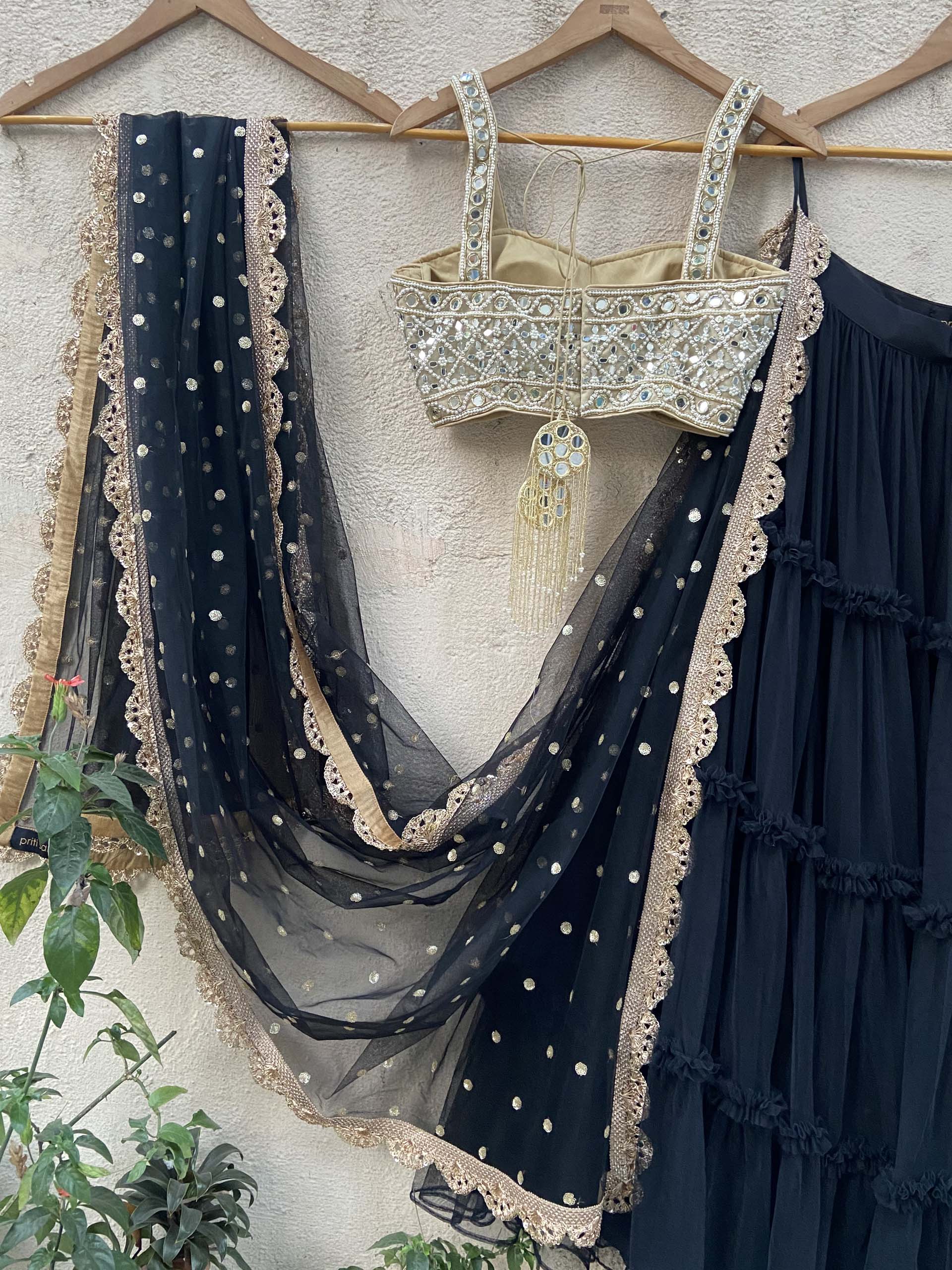 Black Tier Ruffle Lehenga With Bustier image 3