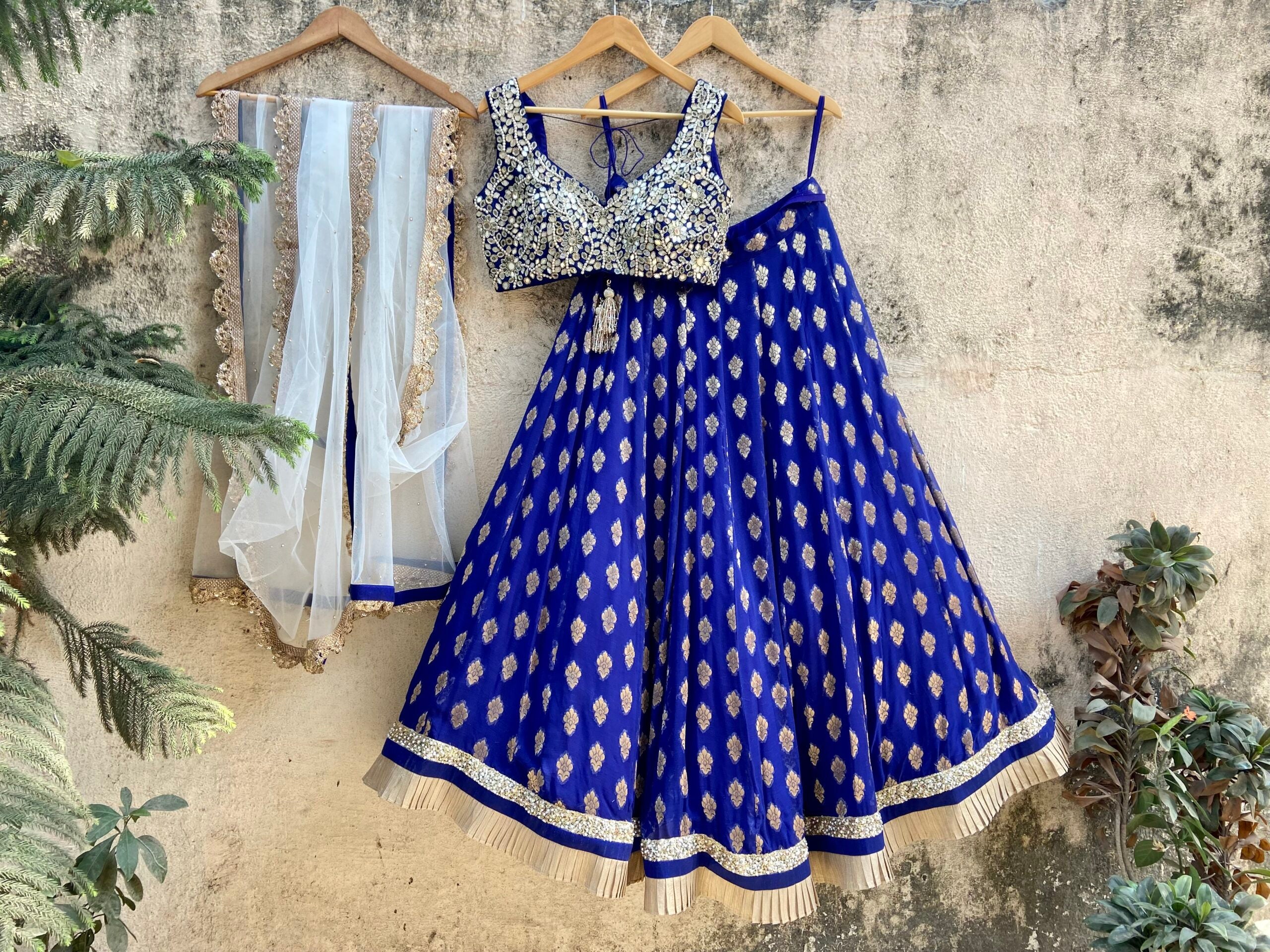 Indigo Blue and Ivory Ruffle Lehenga Set image 1