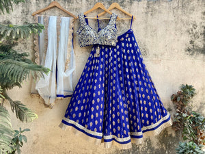Indigo Blue and Ivory Ruffle Lehenga Set image 1