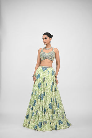 Peacock Highlighted Lehenga Paired with Pearl Blouse and Embroidered Dupatta image 1