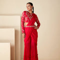 Red Pre-Drape Sharara Saree image 0