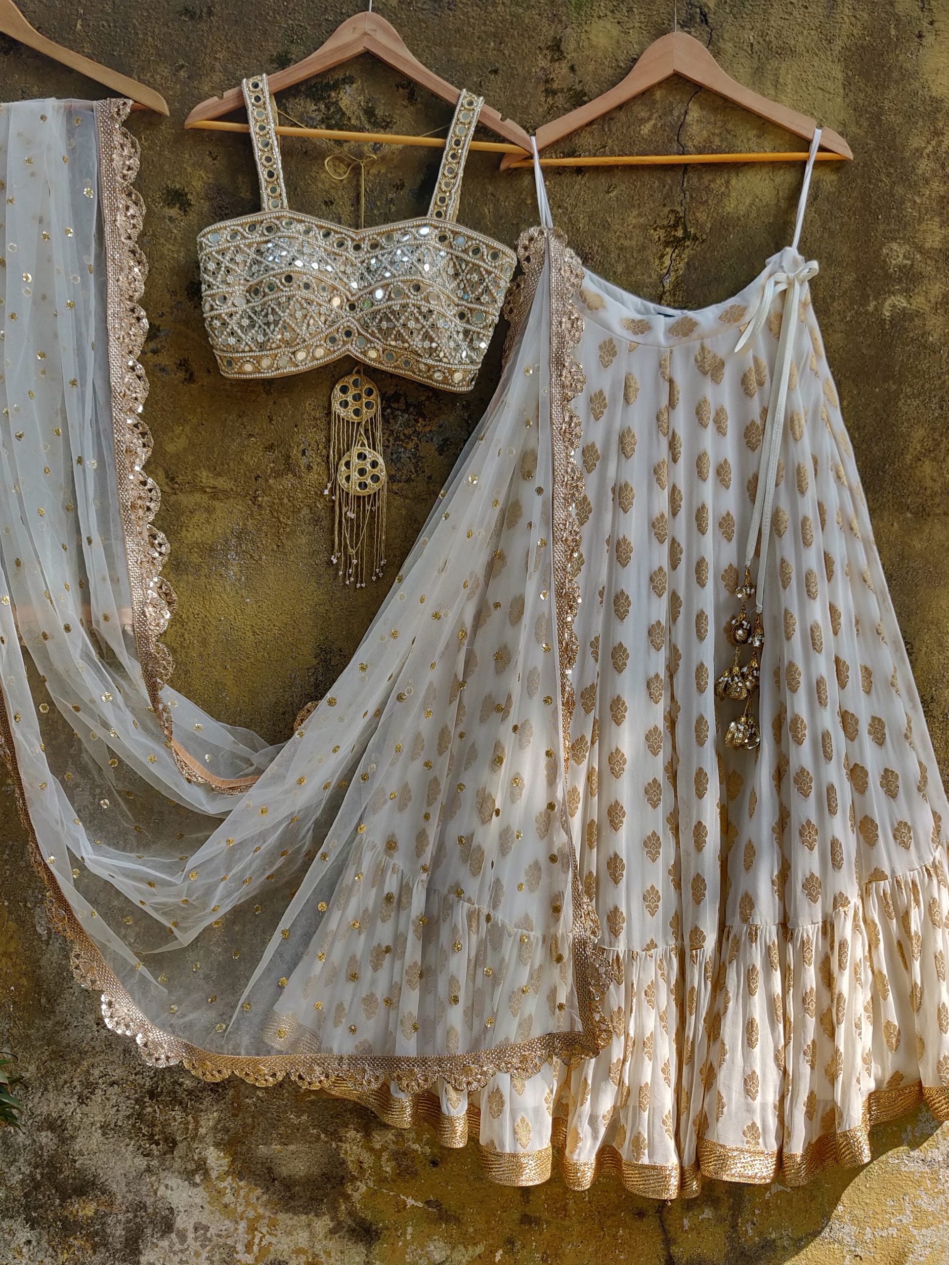 Ivory and Mirror Bustier Lehenga Set - Custom image