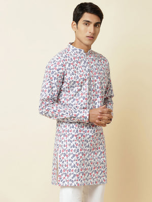White Floral Print Kurta image 3