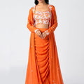 Orange Floral Embroidered Jacket Set image 0
