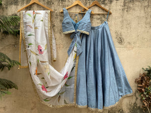 Grey Lehenga set with Hand-painted Dupatta image 2
