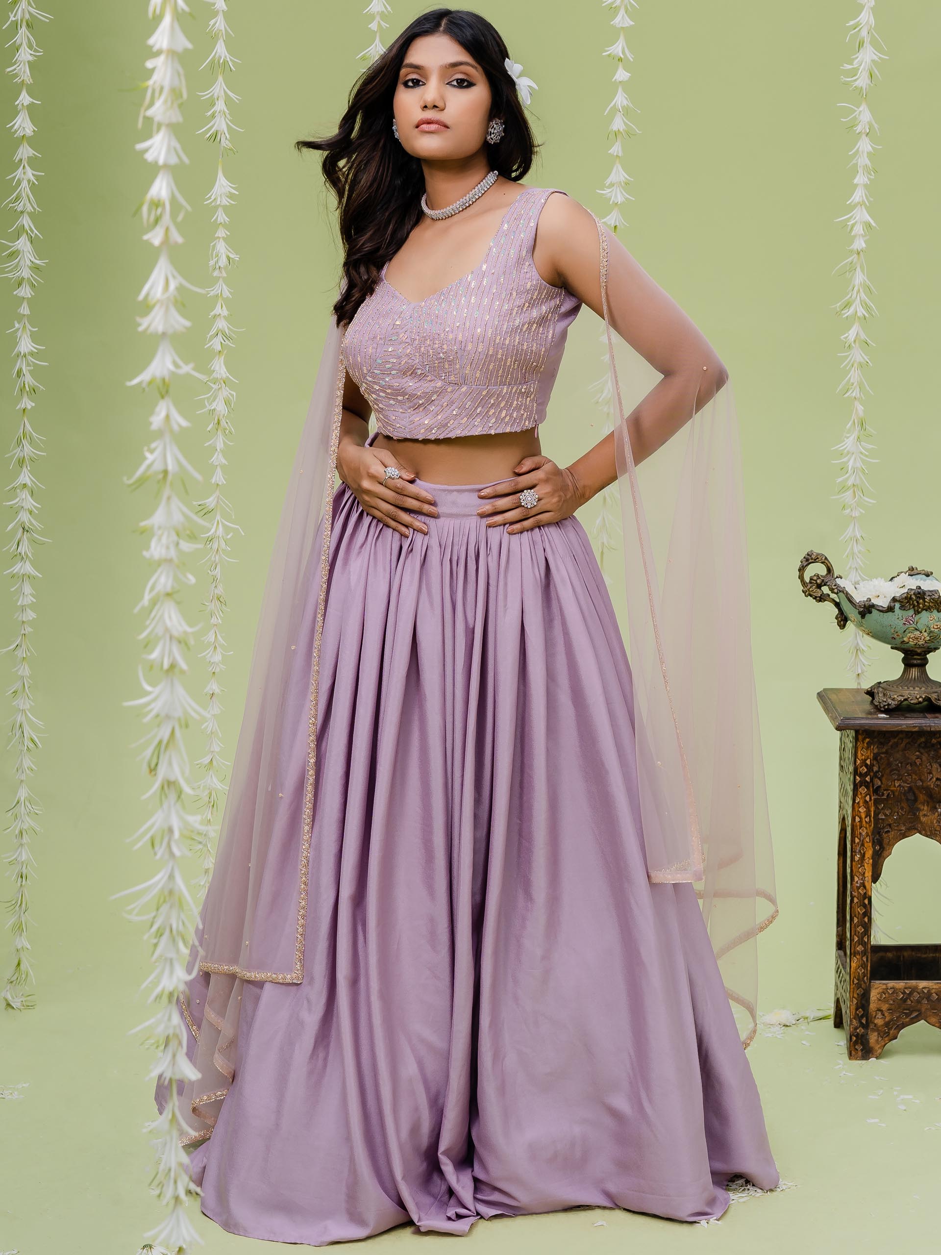 Lilac Sequin Embroidered Lehenga Set image 3