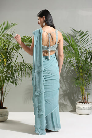 Dusty Blue Jacket and Saree Set image 3