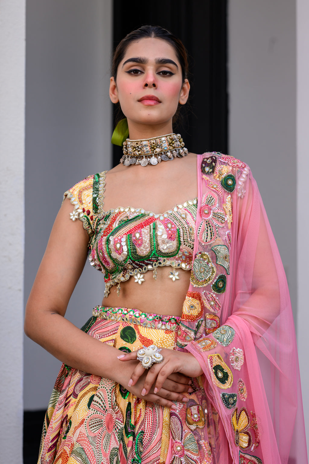 Flora Highlighted Lehenga Paidawn With Highlighted Blouse And Highlighted Applique Dupatta image 3