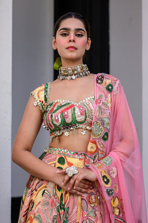 Flora Highlighted Lehenga Paidawn With Highlighted Blouse And Highlighted Applique Dupatta image 3