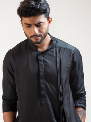 Black Long Drape Kurta Set image 1