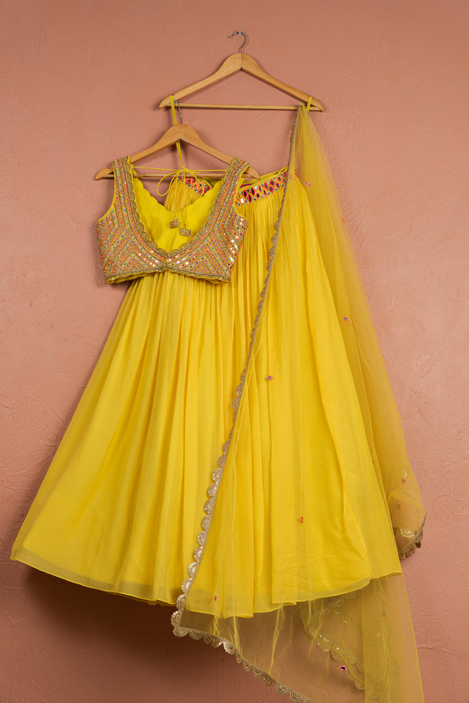 Bumblebee Yellow Lehenga With Colored Blouse image 3
