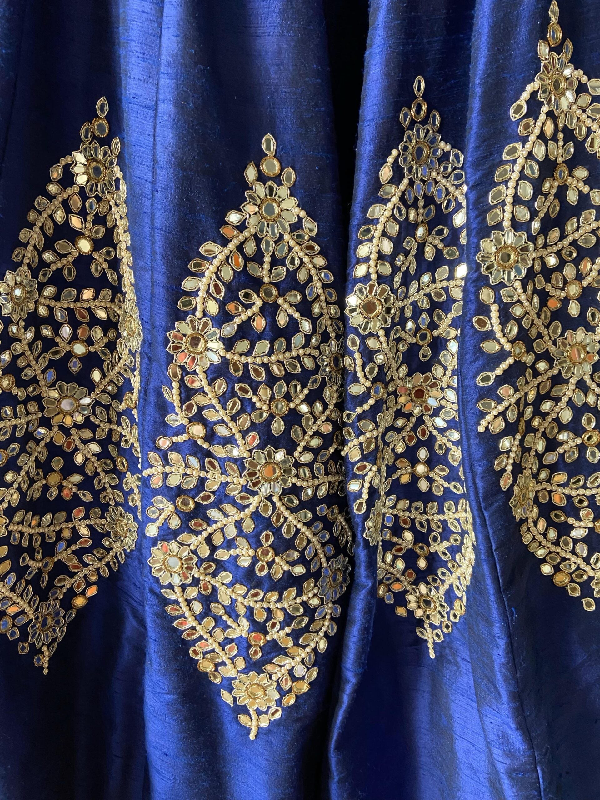 Royal Blue Raw Silk Mirror Work Lehenga Set image 4