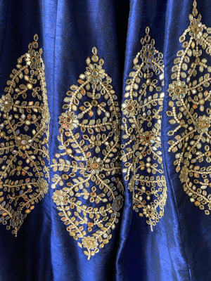 Royal Blue Raw Silk Mirror Work Lehenga Set image 4