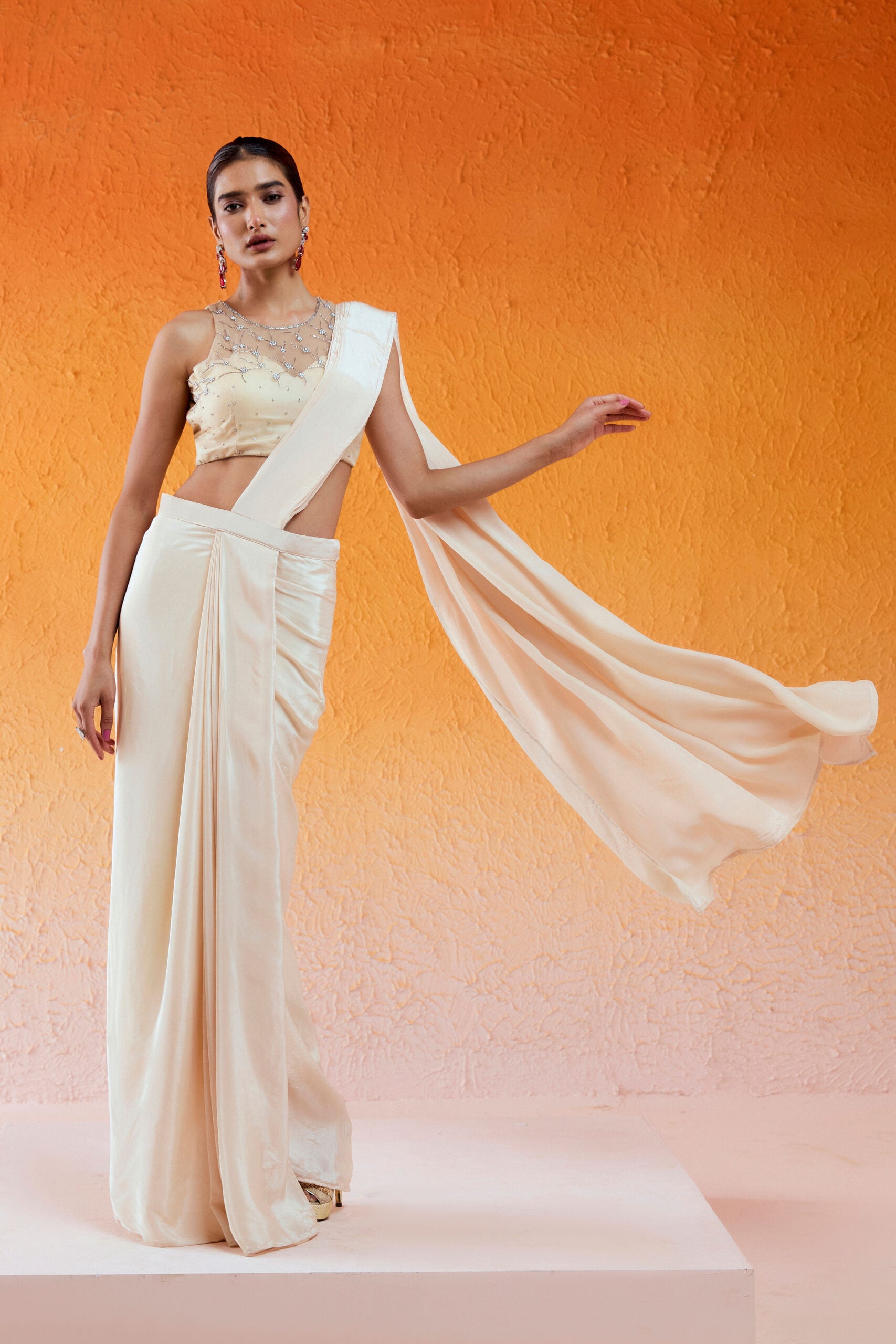 Ivory Embroidered Saree Set image 2